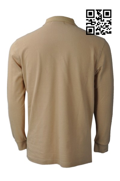 P741 來樣訂造Polo恤款式   設計長袖Polo恤款式  名牌扣  自訂淨色Polo恤款式   Polo恤製造商    米黃色 後面照
